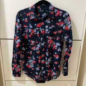 Ralph Lauren Navy Floral Shirt size M silk/ cotton